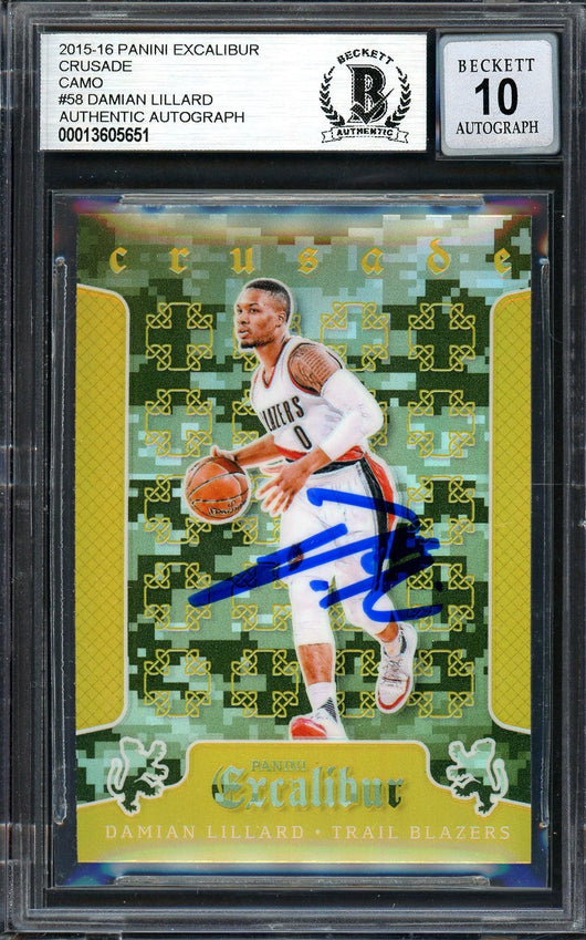 Damian Lillard Autographed 2015-16 Panini Excalibur Crusade Card #58 Portland Trail Blazers Auto Grade Gem Mint 10 Beckett BAS #13605651