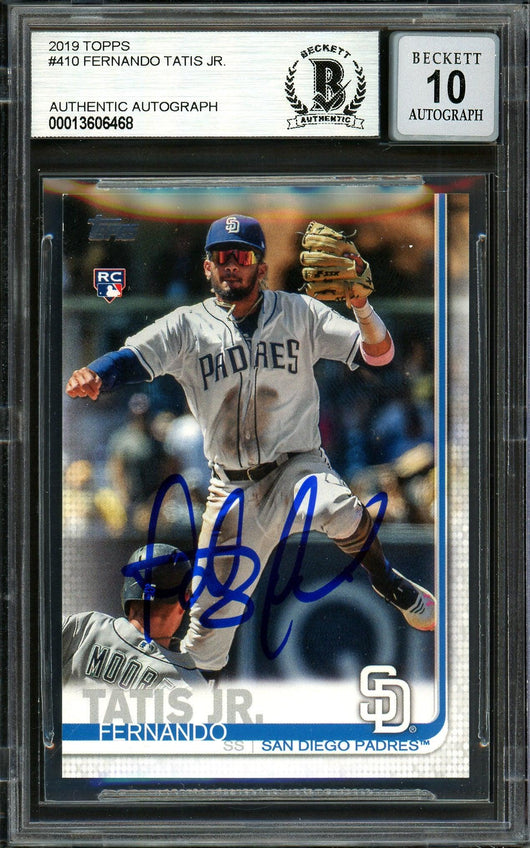 Fernando Tatis Jr. Autographed 2019 Topps Complete Set Rookie Card #410 San Diego Padres Auto Grade Gem Mint 10 Beckett BAS #13606468