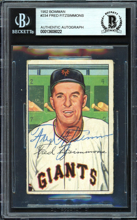 Fred Fitzsimmons Autographed 1952 Bowman Card #234 New York Giants Beckett BAS #13608022