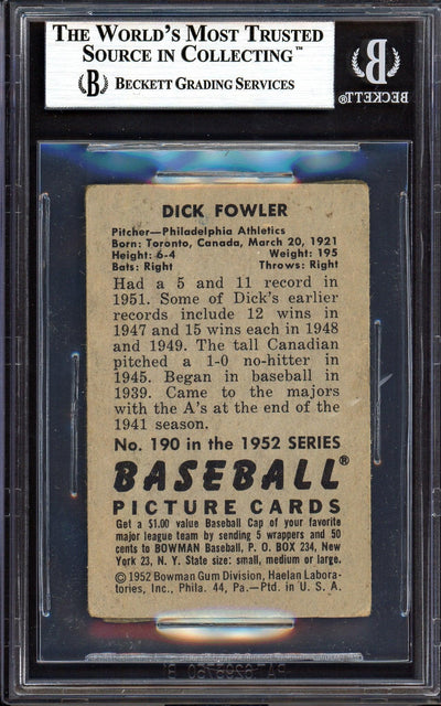 Dick Fowler Autographed 1952 Bowman Card #190 Philadelphia A's Beckett BAS #13608023