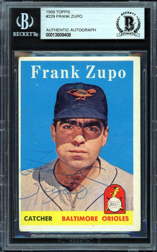 Frank Zupo Autographed 1958 Topps Rookie Card #229 Baltimore Orioles Beckett BAS #13608408