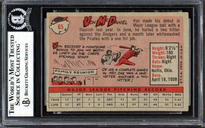 Von McDaniel Autographed 1958 Topps Rookie Card #65 St. Louis Cardinals Beckett BAS #13608412