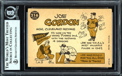 Joe Gordon Autographed 1960 Topps Card #216 Cleveland Indians Beckett BAS #13608554