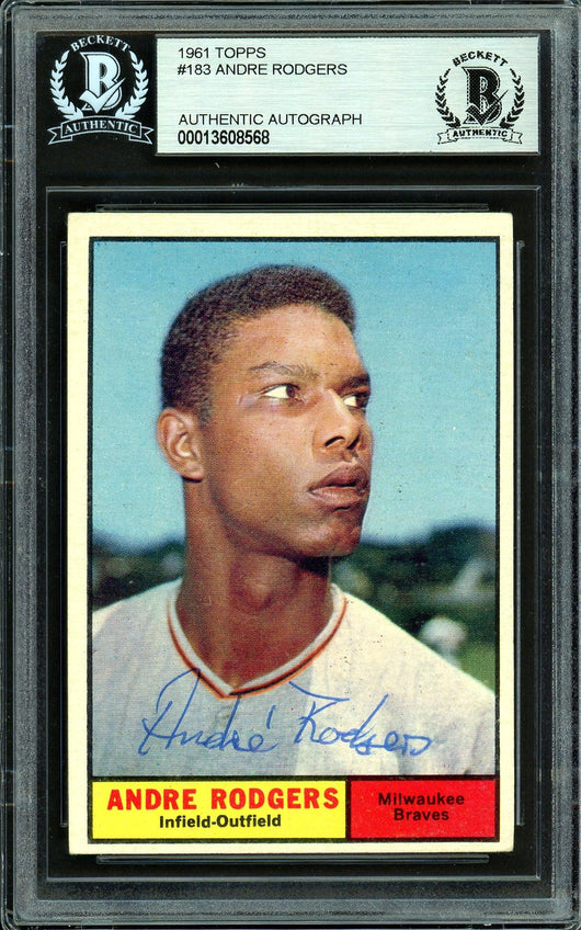 Andre Rodgers Autographed 1961 Topps Card #183 Milwaukee Braves Beckett BAS #13608568