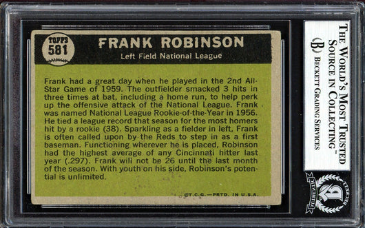 Frank Robinson Autographed 1961 Topps Card #581 Cincinnati Reds All-Star Beckett BAS #13608804