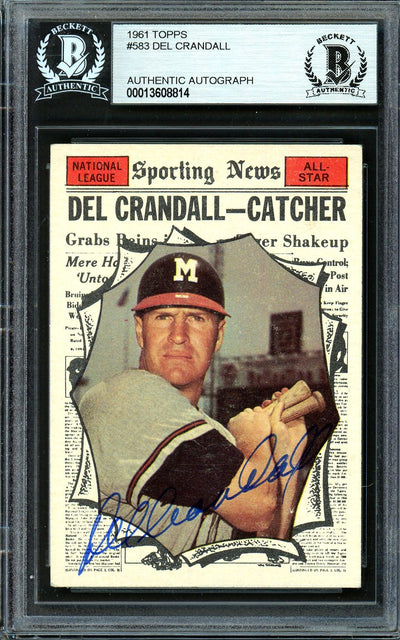 Del Crandall Autographed 1961 Topps Card #583 Milwaukee Braves All-Star Beckett BAS #13608814