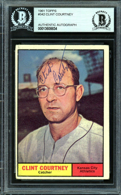Clint Courtney Autographed 1961 Topps Card #342 Kansas City A's Beckett BAS #13608834