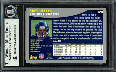 Drew Brees Autographed 2001 Topps Rookie Card #328 San Diego Chargers Beckett BAS #13609370