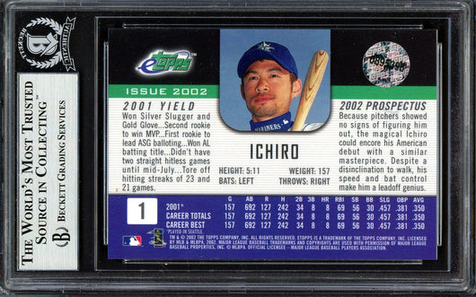 Ichiro Suzuki Autographed 2002 eTopps Card #1 Seattle Mariners Beckett BAS #13609371