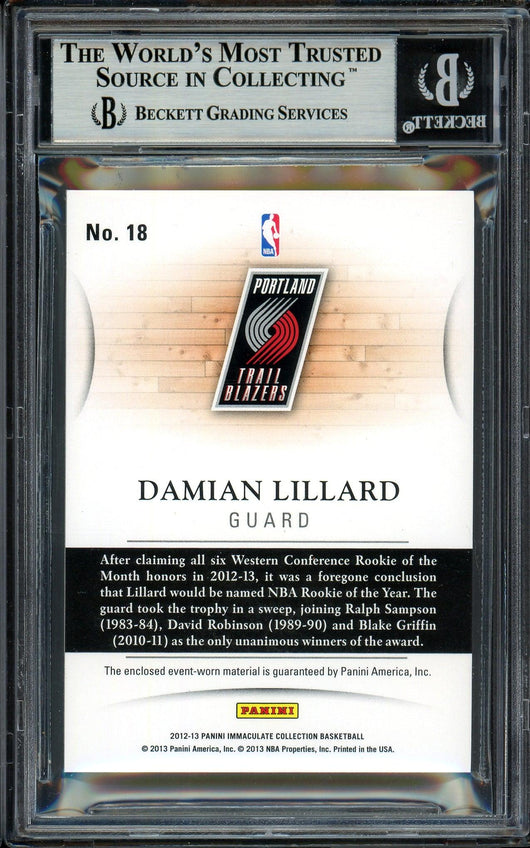 Damian Lillard Autographed 2012-13 Panini Immaculate Quad Patch Rookie Card #18 Portland Trail Blazers #31/50 Beckett BAS #13609391