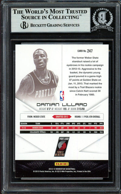Damian Lillard Autographed 2012-13 Panini Momentum Rookie Card #247 Portland Trail Blazers Beckett BAS #13609502