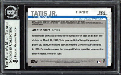 Fernando Tatis Jr. Autographed 2019 Topps Update Gold Rookie Card #US56 San Diego Padres #1196/2019 Beckett BAS #13609590