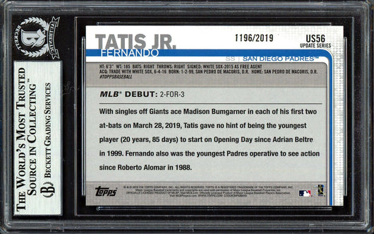 Fernando Tatis Jr. Autographed 2019 Topps Update Gold Rookie Card #US56 San Diego Padres #1196/2019 Beckett BAS #13609590