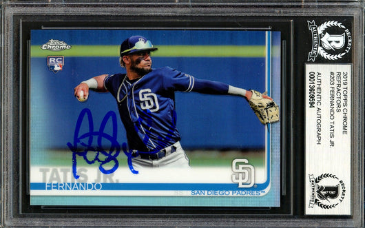 Fernando Tatis Jr. Autographed 2019 Topps Chrome Refractor Rookie Card #203 San Diego Padres Beckett BAS #13609594