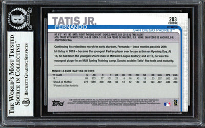 Fernando Tatis Jr. Autographed 2019 Topps Chrome Refractor Rookie Card #203 San Diego Padres Beckett BAS #13609594