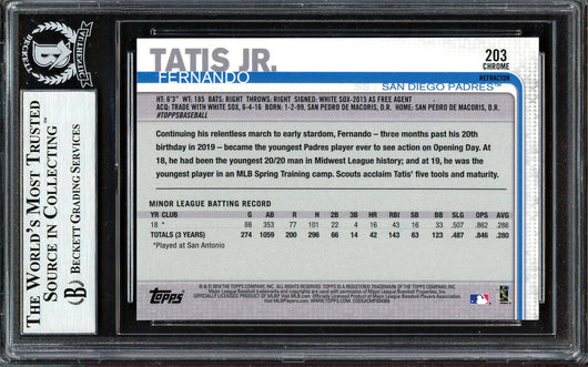 Fernando Tatis Jr. Autographed 2019 Topps Chrome Refractor Rookie Card #203 San Diego Padres Beckett BAS #13609594
