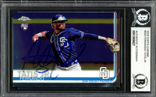 Fernando Tatis Jr. Autographed 2019 Topps Chrome Rookie Card #203 San Diego Padres (Bubbling) Beckett BAS #13609627
