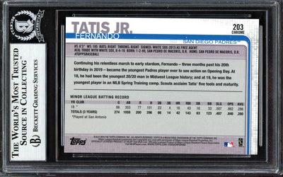 Fernando Tatis Jr. Autographed 2019 Topps Chrome Rookie Card #203 San Diego Padres (Bubbling) Beckett BAS #13609627