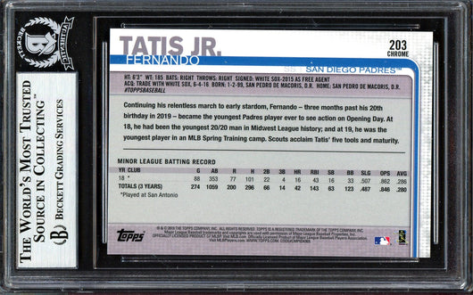 Fernando Tatis Jr. Autographed 2019 Topps Chrome Rookie Card #203 San Diego Padres (Bubbling) Beckett BAS #13609627