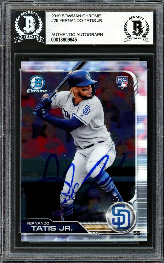 Fernando Tatis Jr. Autographed 2019 Bowman Chrome Rookie Card #26 San Diego Padres Beckett BAS #13609645