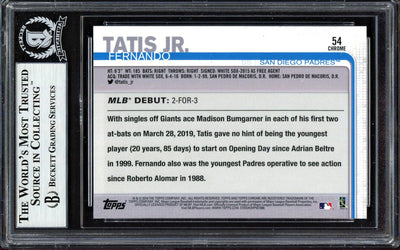 Fernando Tatis Jr. Autographed 2019 Topps Chrome Update Rookie Card #54 San Diego Padres Beckett BAS #13609661
