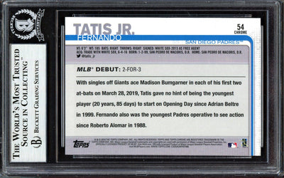 Fernando Tatis Jr. Autographed 2019 Topps Chrome Update Rookie Card #54 San Diego Padres (Bubbling) Beckett BAS #13609674