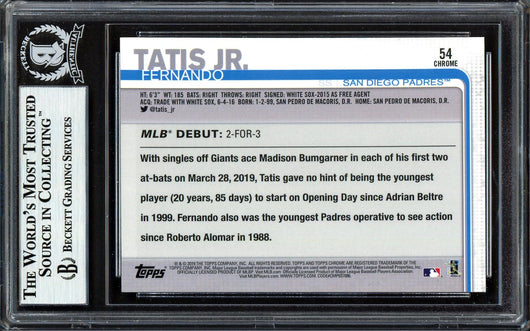 Fernando Tatis Jr. Autographed 2019 Topps Chrome Update Rookie Card #54 San Diego Padres (Bubbling) Beckett BAS #13609663