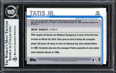 Fernando Tatis Jr. Autographed 2019 Topps Chrome Update Rookie Card #54 San Diego Padres (Bubbling) Beckett BAS #13609665