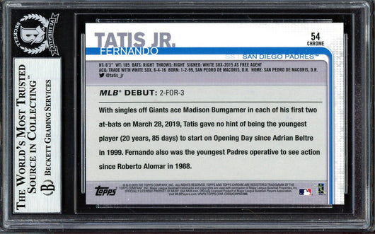 Fernando Tatis Jr. Autographed 2019 Topps Chrome Update Rookie Card #54 San Diego Padres (Bubbling) Beckett BAS #13609667