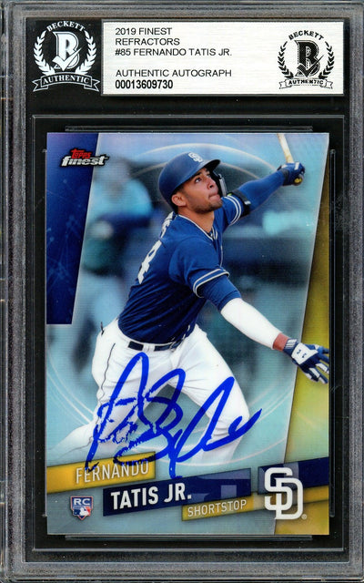 Fernando Tatis Jr. Autographed 2019 Topps Finest Refractor Rookie Card #85 San Diego Padres (Bubbling) Beckett BAS #13609730
