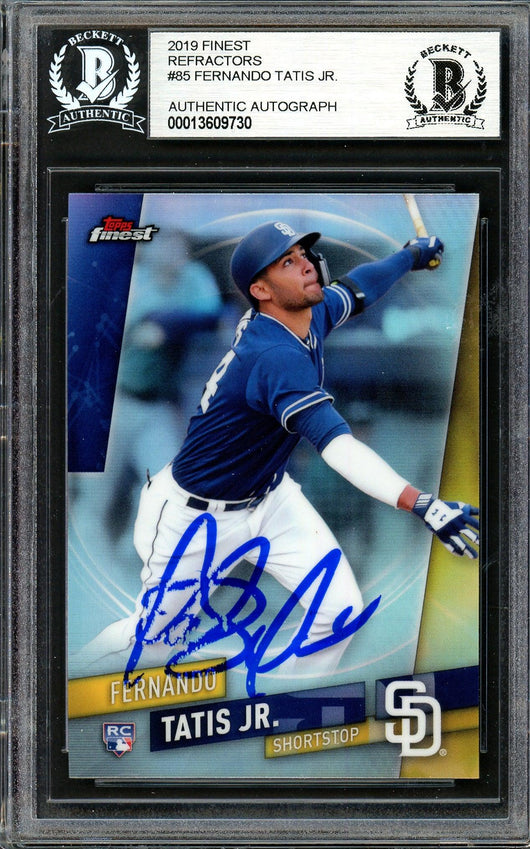 Fernando Tatis Jr. Autographed 2019 Topps Finest Refractor Rookie Card #85 San Diego Padres (Bubbling) Beckett BAS #13609730
