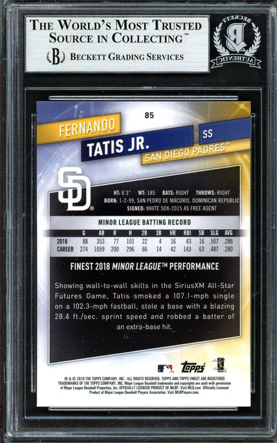 Fernando Tatis Jr. Autographed 2019 Topps Finest Rookie Card #85 San Diego Padres (Bubbling) Beckett BAS #13609738