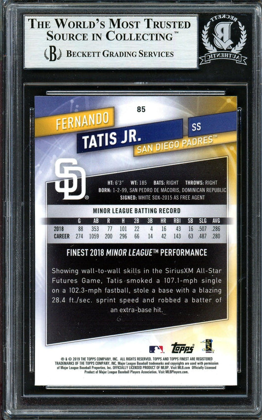 Fernando Tatis Jr. Autographed 2019 Topps Finest Rookie Card #85 San Diego Padres (Bubbling) Beckett BAS #13609738