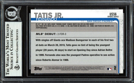 Fernando Tatis Jr. Autographed 2019 Topps Update Rookie Card #US56 San Diego Padres Beckett BAS #13609732