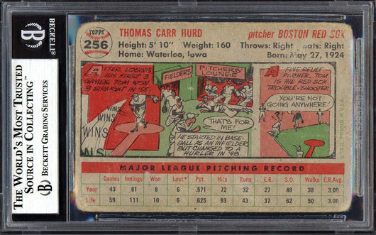Tom Hurd Autographed 1956 Topps Card #256 Boston Red Sox (Off-Condition) Beckett BAS #13610268