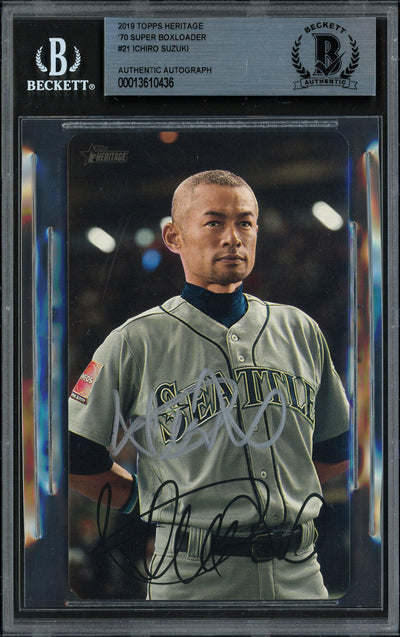Ichiro Suzuki Autographed 2019 Heritage High Number Box Topper 3x5 Card #21 Seattle Mariners Beckett BAS #13610436