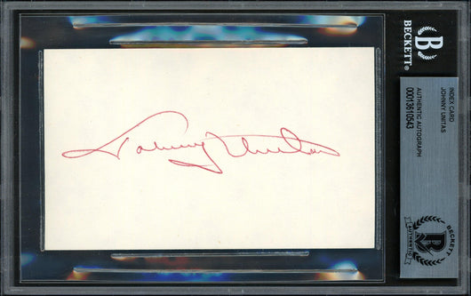 Johnny Unitas Autographed 3x5 Index Card Baltimore Colts Beckett BAS #13610543