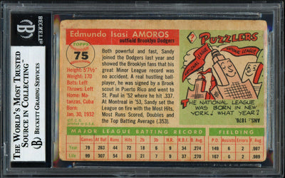 Sandy Amoros Autographed 1955 Topps Rookie Card #75 Brooklyn Dodgers Beckett BAS #12058872