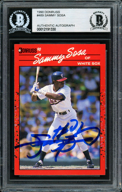Sammy Sosa Autographed 1990 Donruss Rookie Card #489 Chicago White Sox Beckett BAS Stock #177671