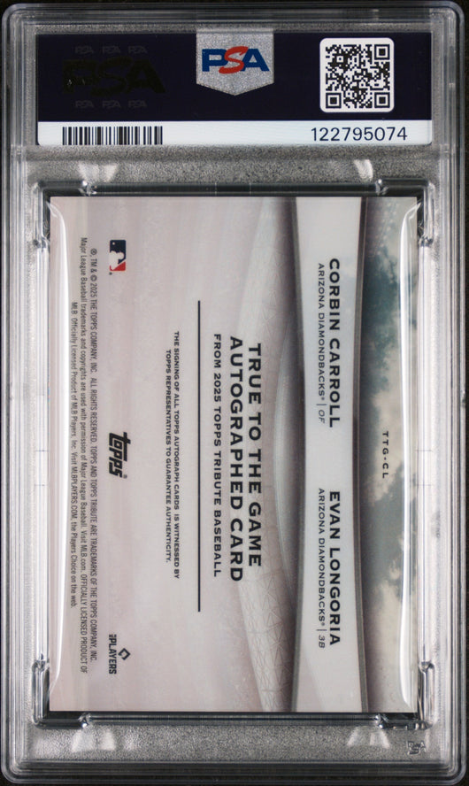 2025 Topps Tribute True to the Game Red Carroll/Longoria #TTGCL Auto /10 PSA 10