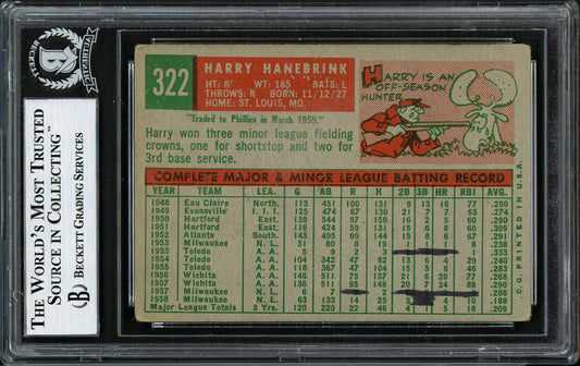Harry Hanebrink Autographed 1959 Topps Card #322 Milwaukee Braves Beckett BAS #12305891