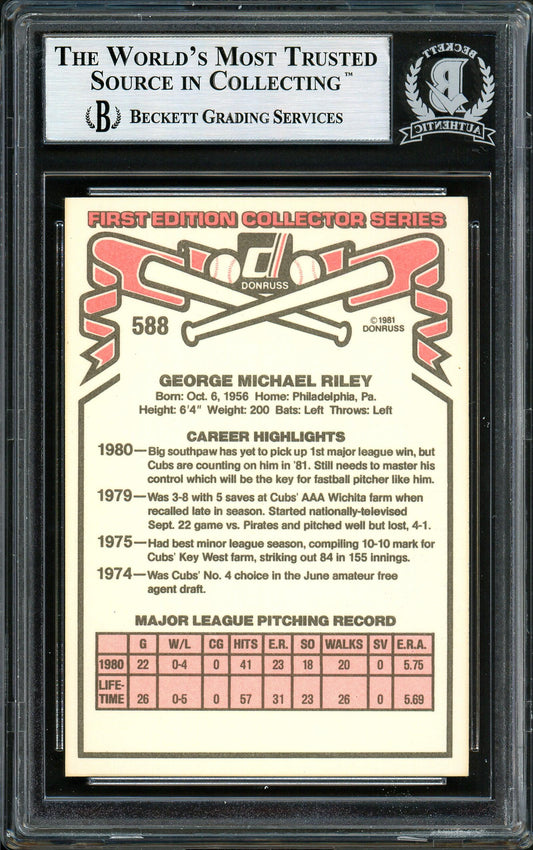George Riley Autographed 1981 Donruss Rookie Card #588 Chicago Cubs Beckett BAS #12306792