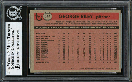 George Riley Autographed 1981 Topps Rookie Card #514 Chicago Cubs Beckett BAS #12306798