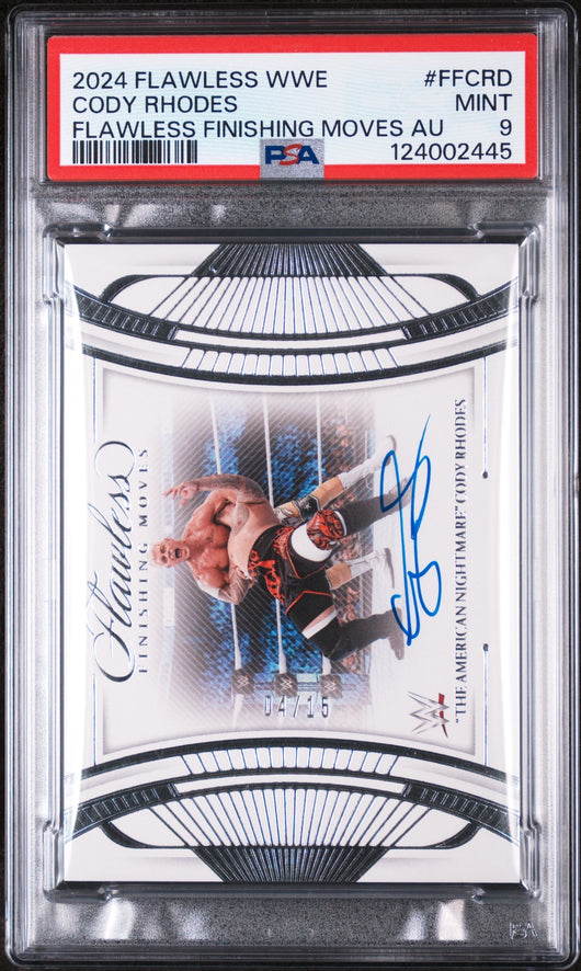 2024 Panini Flawless WWE Flawless Finishing Moves Autographs the American Nightmare Cody Rhodes #FFCRD /15 PSA 9