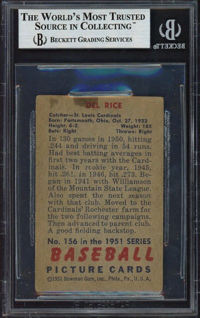 Del Rice Autographed 1951 Bowman Card #156 St. Louis Cardinals Beckett BAS #12486453