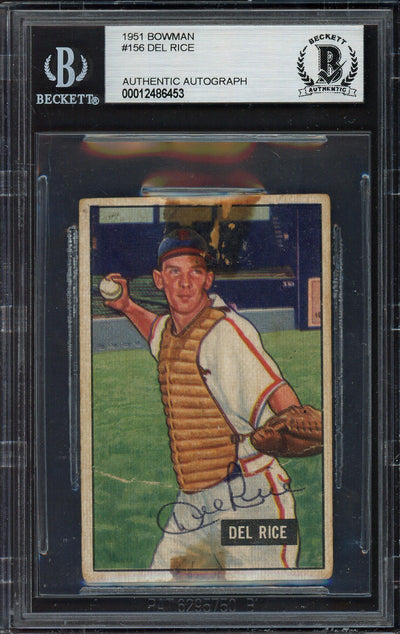 Del Rice Autographed 1951 Bowman Card #156 St. Louis Cardinals Beckett BAS #12486453