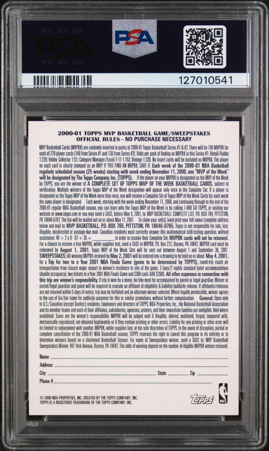 2000 Topps MVP Promotion-Unredeemed Kevin Garnett PSA 9
