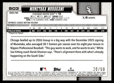 2026 Topps Series 2 #503 Munetaka Murakami Rookie RC True Gold Refractor /50