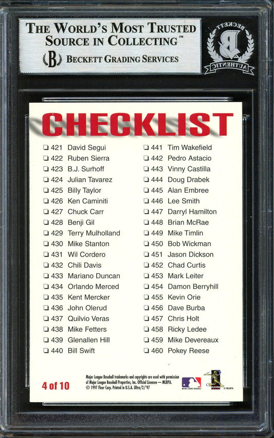 Alex Rodriguez Autographed 1997 Fleer Ultra Checklist Card #4 Seattle Mariners Beckett BAS #12410226