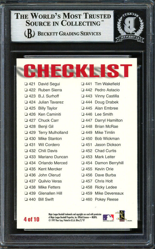Alex Rodriguez Autographed 1997 Fleer Ultra Checklist Card #4 Seattle Mariners Beckett BAS #12410226